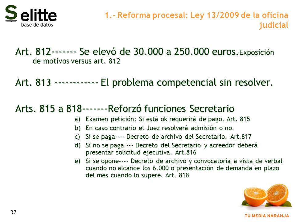 1.- Reforma procesal: Ley 13/2009 de la oficina judicial