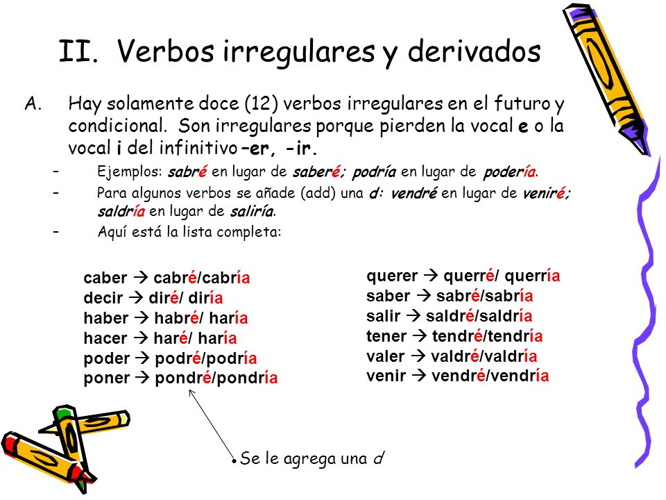 II. Verbos irregulares y derivados