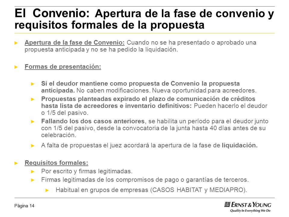 El Convenio: Apertura de la fase de convenio y requisitos formales de la propuesta