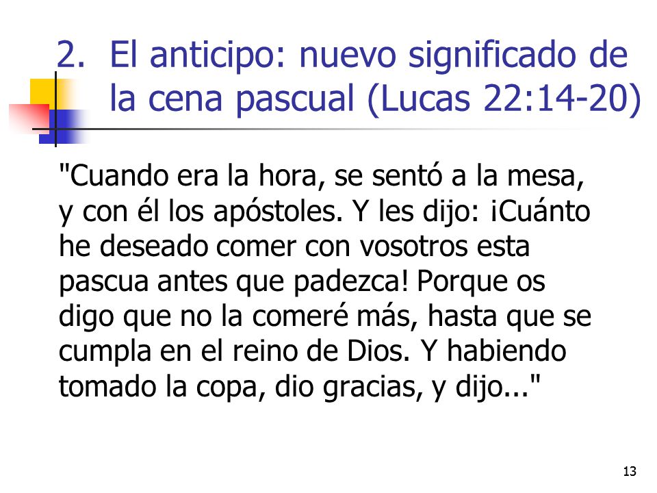 El anticipo: nuevo significado de la cena pascual (Lucas 22:14-20)