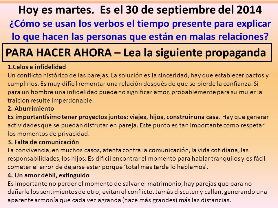 Hoy es martes. Es el 30 de septiembre del 2014