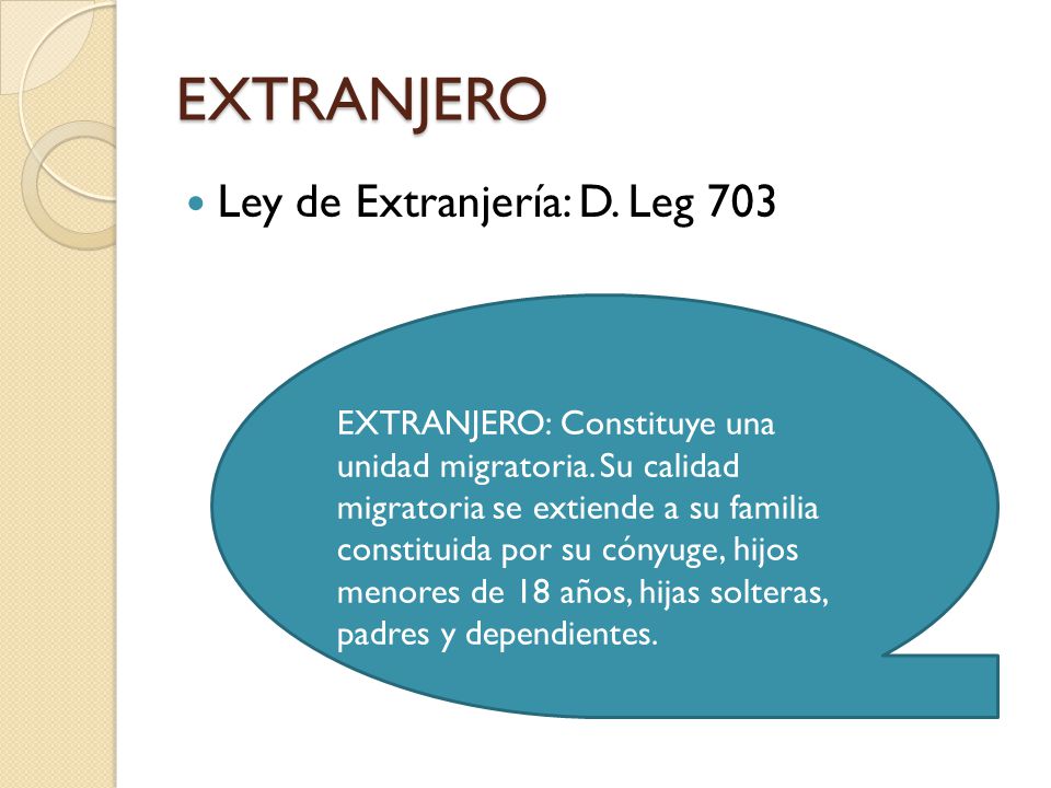 EXTRANJERO Ley de Extranjería: D. Leg 703