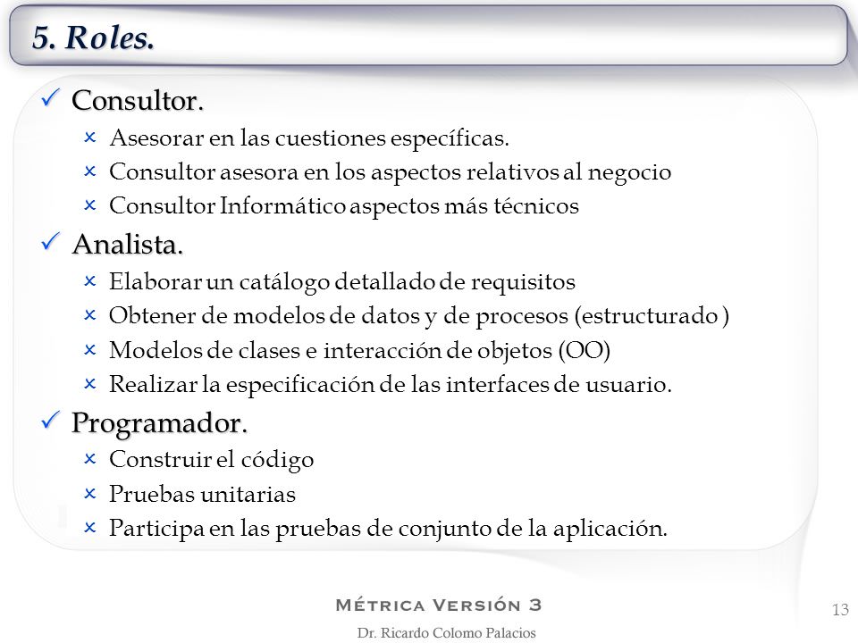 5. Roles. Consultor. Analista. Programador.