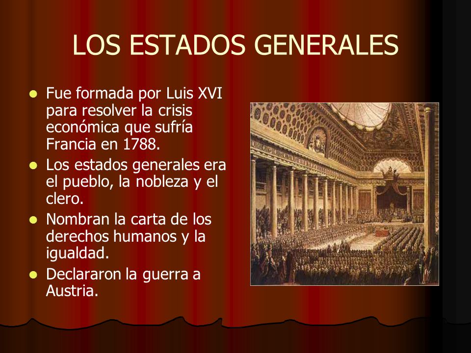 LOS ESTADOS GENERALES Fue formada por Luis XVI para resolver la crisis económica que sufría Francia en