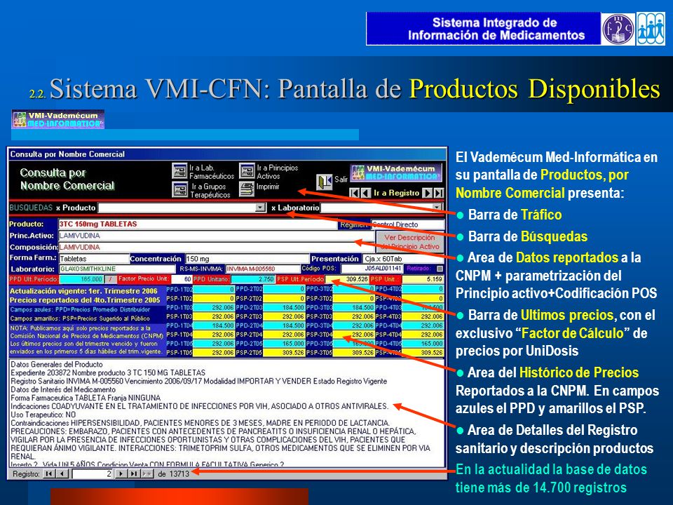 Area de Detalles del Registro sanitario y descripción productos