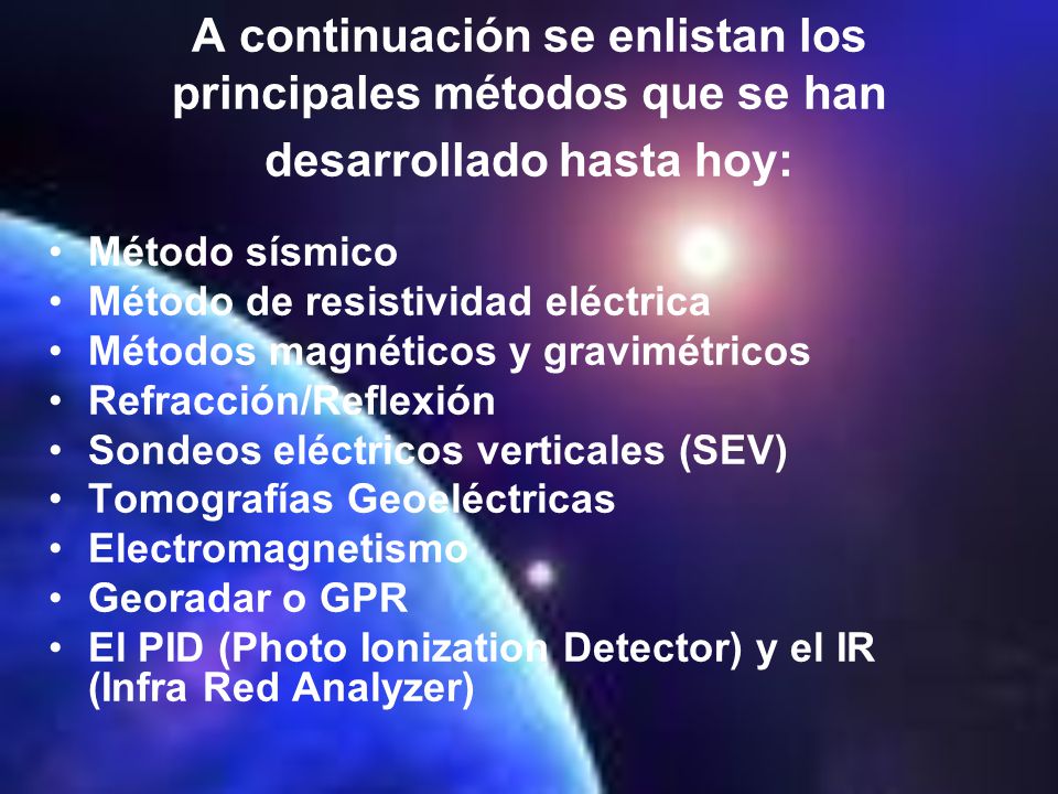 A continuación se enlistan los principales métodos que se han desarrollado hasta hoy: