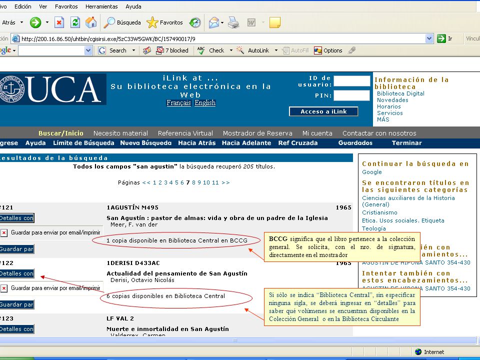 BCCG significa que el libro pertenece a la colección general