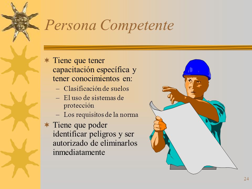 Persona Competente Tiene que tener capacitación específica y tener conocimientos en: Clasificación de suelos.