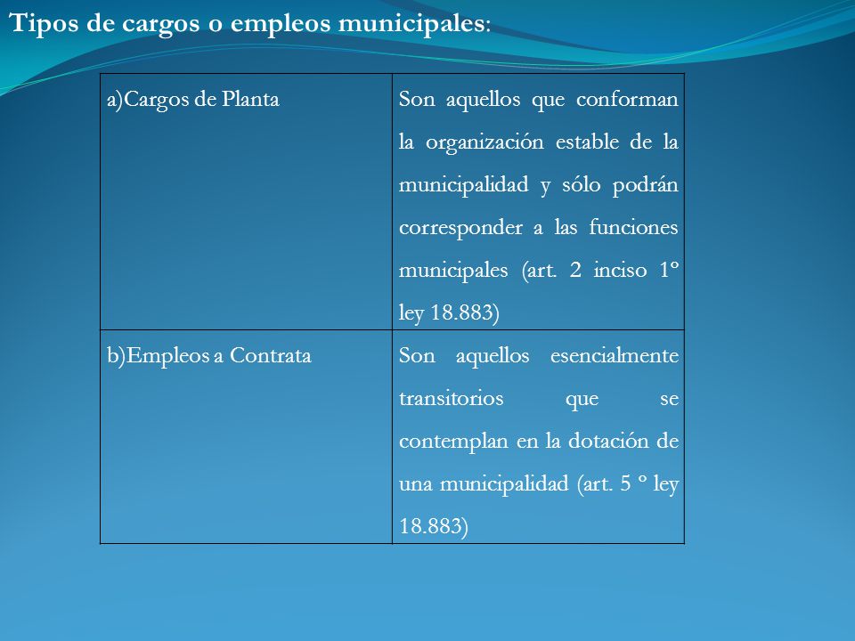 Tipos de cargos o empleos municipales: