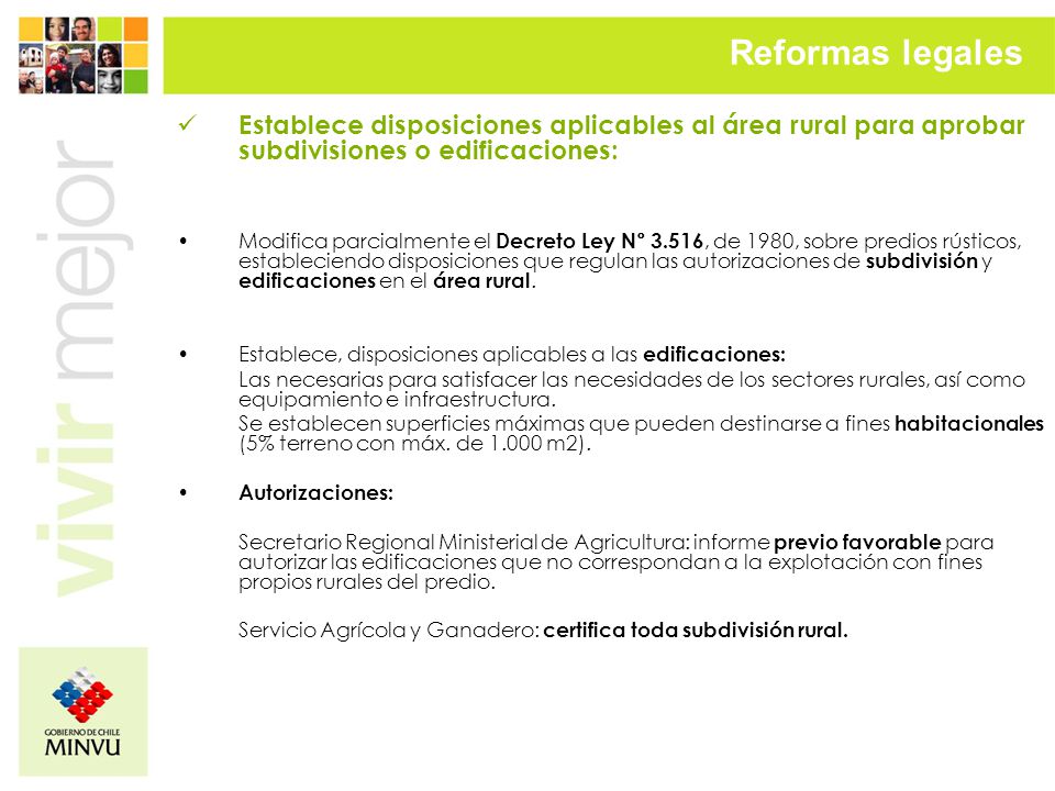 Reformas legales Establece disposiciones aplicables al área rural para aprobar subdivisiones o edificaciones: