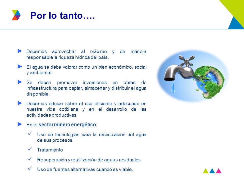 Por lo tanto…. Debemos aprovechar al máximo y de manera responsable la riqueza hídrica del país.
