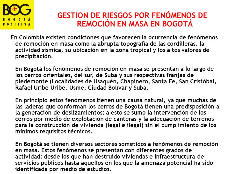 GESTION DE RIESGOS POR FENÓMENOS DE REMOCIÓN EN MASA EN BOGOTÁ