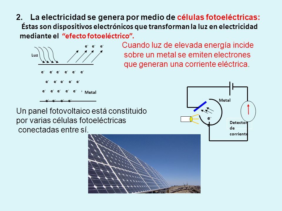 La electricidad se genera por medio de células fotoeléctricas: