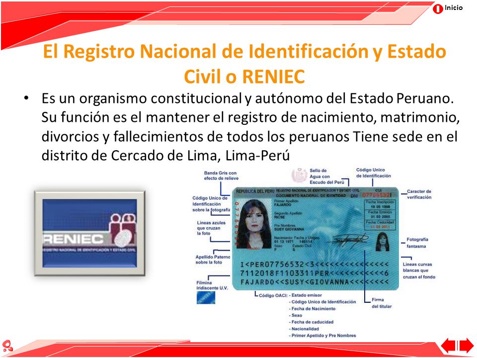 El Registro Nacional de Identificación y Estado Civil o RENIEC