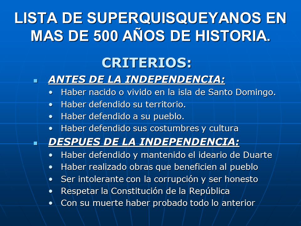 LISTA DE SUPERQUISQUEYANOS EN MAS DE 500 AÑOS DE HISTORIA.