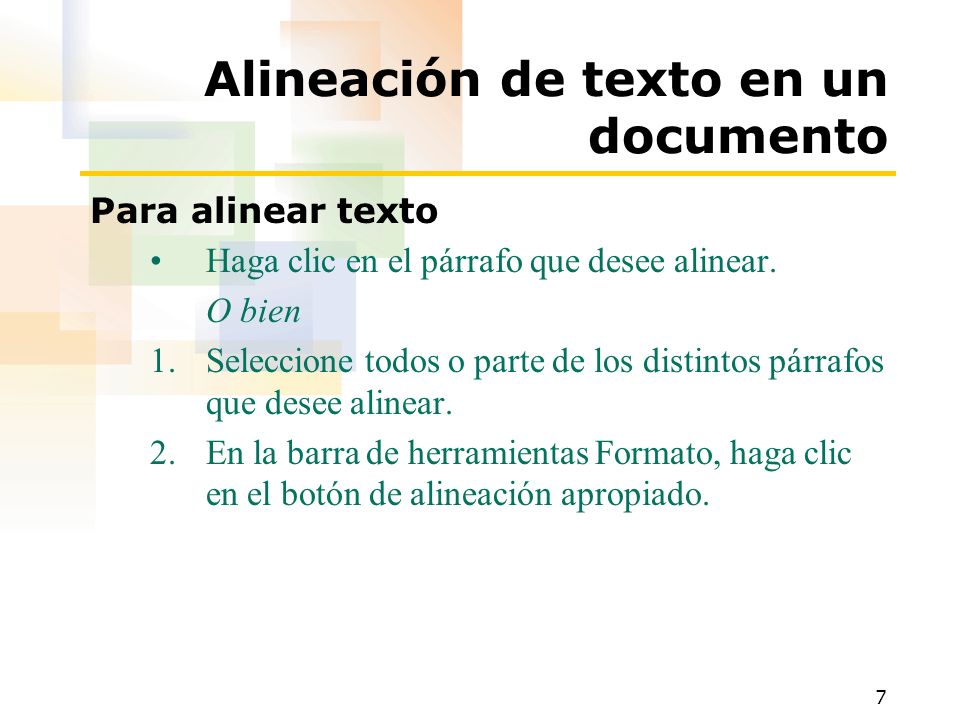 Alineación de texto en un documento