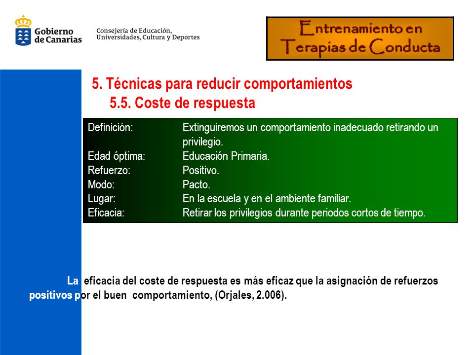 5. Técnicas para reducir comportamientos 5.5. Coste de respuesta
