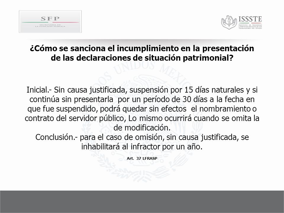 ¿Cómo se sanciona el incumplimiento en la presentación de las declaraciones de situación patrimonial