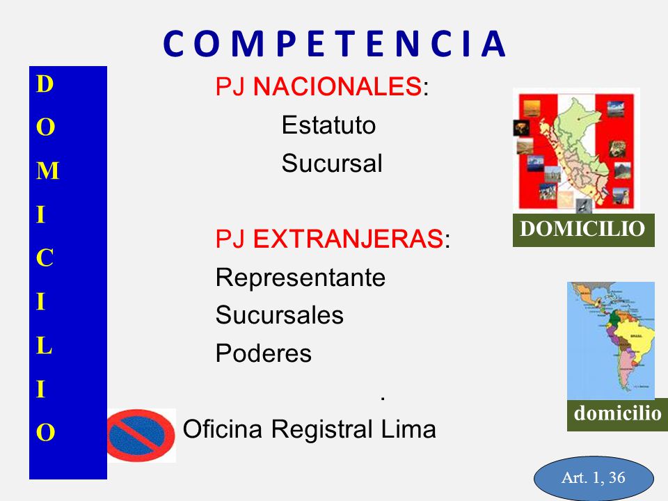C O M P E T E N C I A D PJ NACIONALES: O Estatuto M Sucursal I