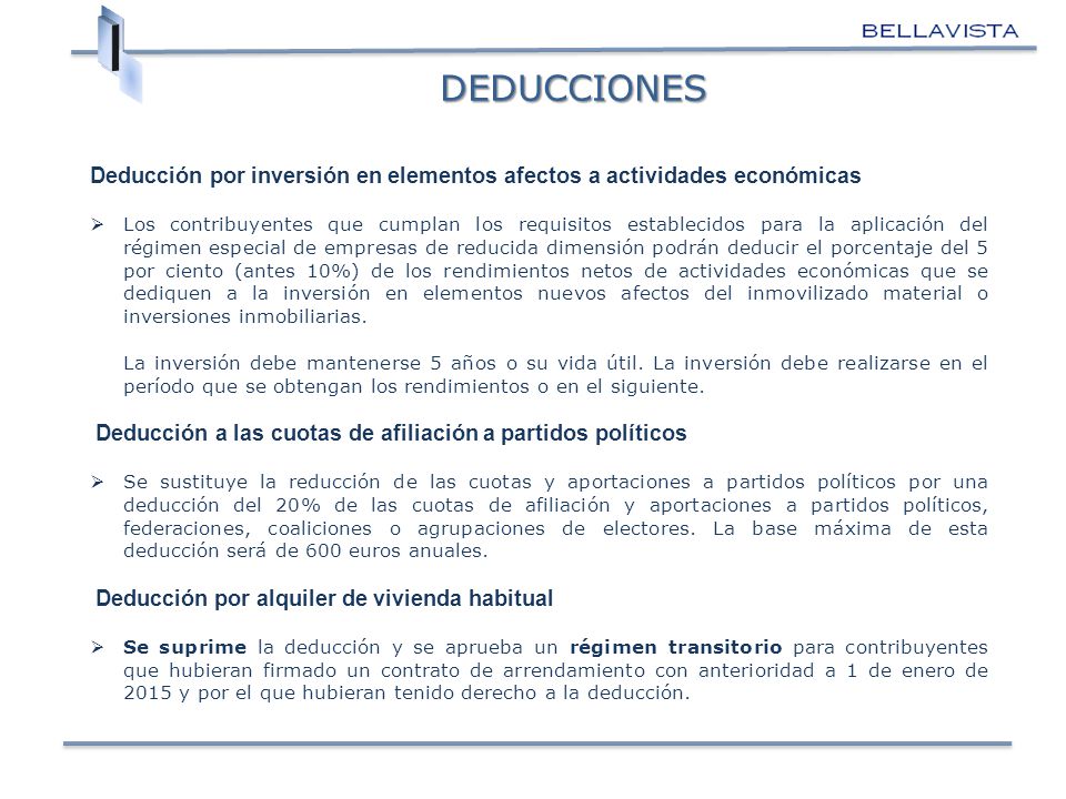 DEDUCCIONES Deducción por inversión en elementos afectos a actividades económicas.