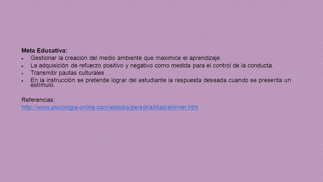 Meta Educativa: Gestionar la creación del medio ambiente que maximice el aprendizaje.