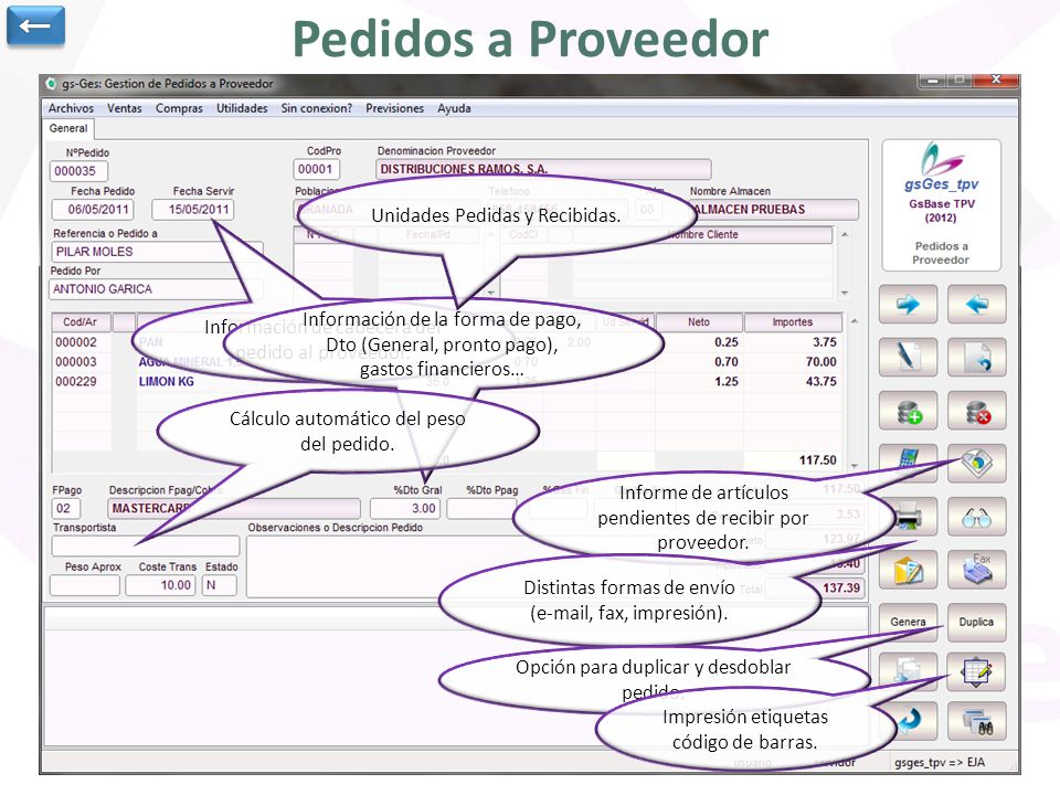 Pedidos a Proveedor ← Unidades Pedidas y Recibidas.
