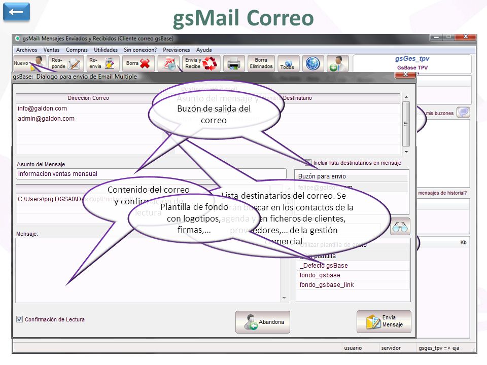 gsMail Correo ← Asunto del mensaje y ficheros adjuntos