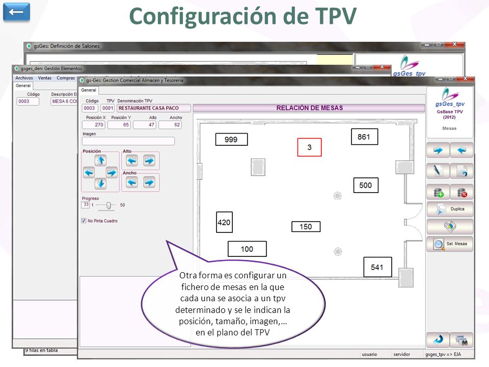 ← Configuración de TPV. De forma muy rápida se podrá colocar cada elemento del plano y darle las propiedades deseadas para la configuración del TPV.