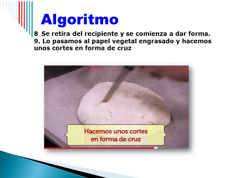 Algoritmo 8. Se retira del recipiente y se comienza a dar forma.