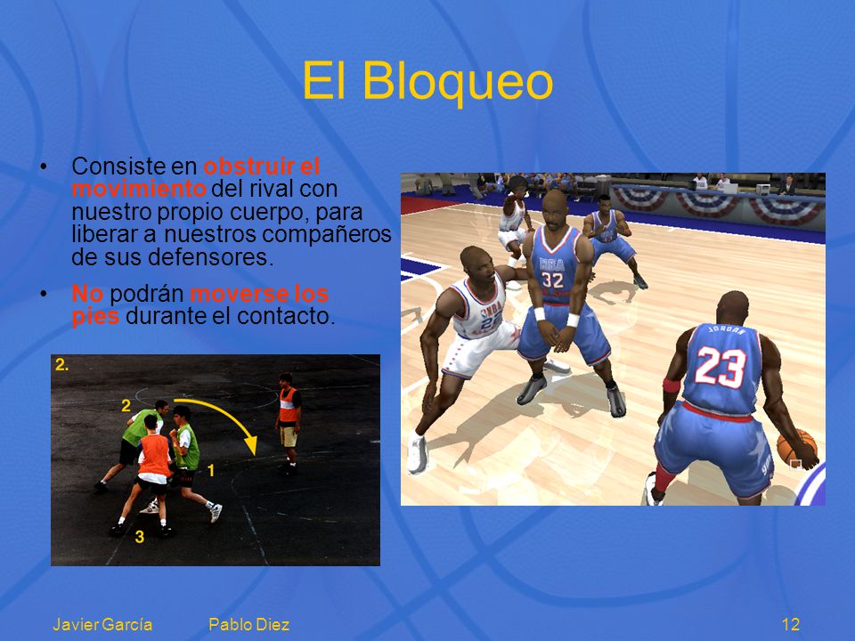 El Bloqueo Consiste en obstruir el movimiento del rival con nuestro propio cuerpo, para liberar a nuestros compañeros de sus defensores.