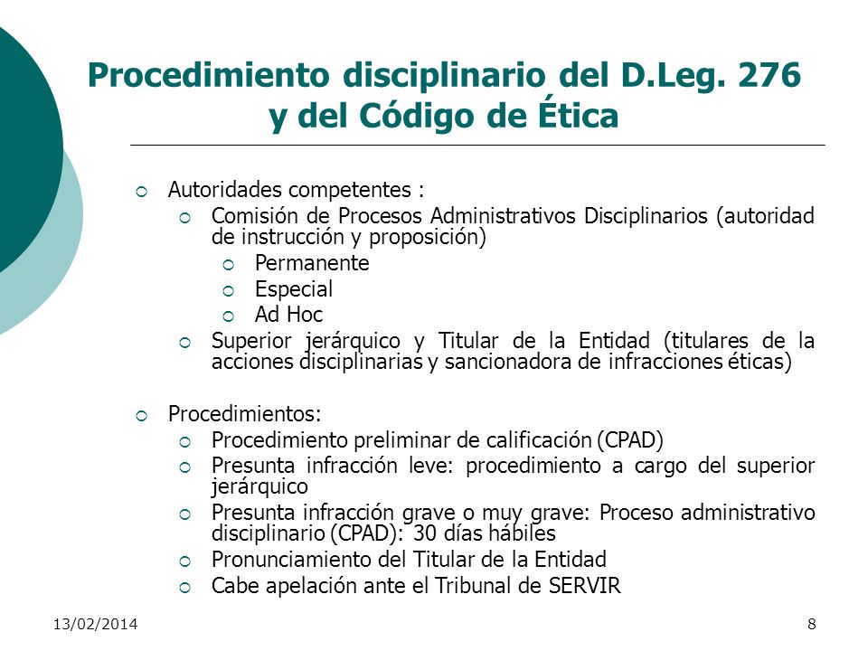 Procedimiento disciplinario del D.Leg. 276 y del Código de Ética