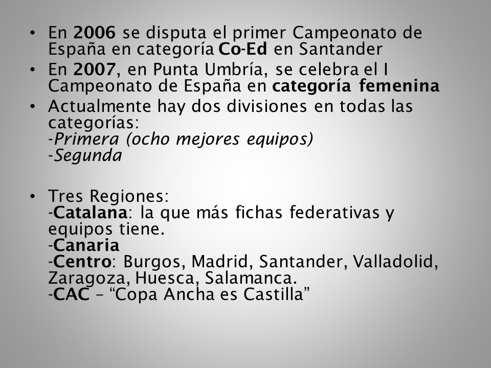 En 2006 se disputa el primer Campeonato de España en categoría Co-Ed en Santander