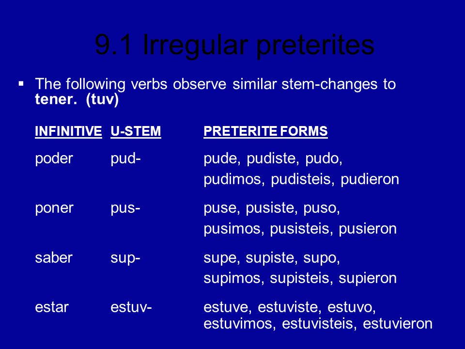 The following verbs observe similar stem-changes to tener. (tuv)