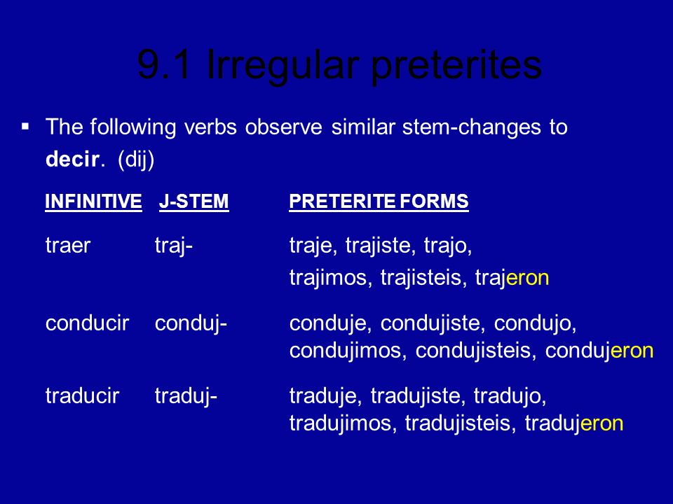 The following verbs observe similar stem-changes to decir. (dij)