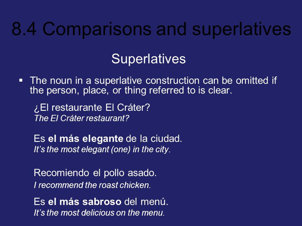 Superlatives The noun in a superlative construction can be omitted if the person, place, or thing referred to is clear.