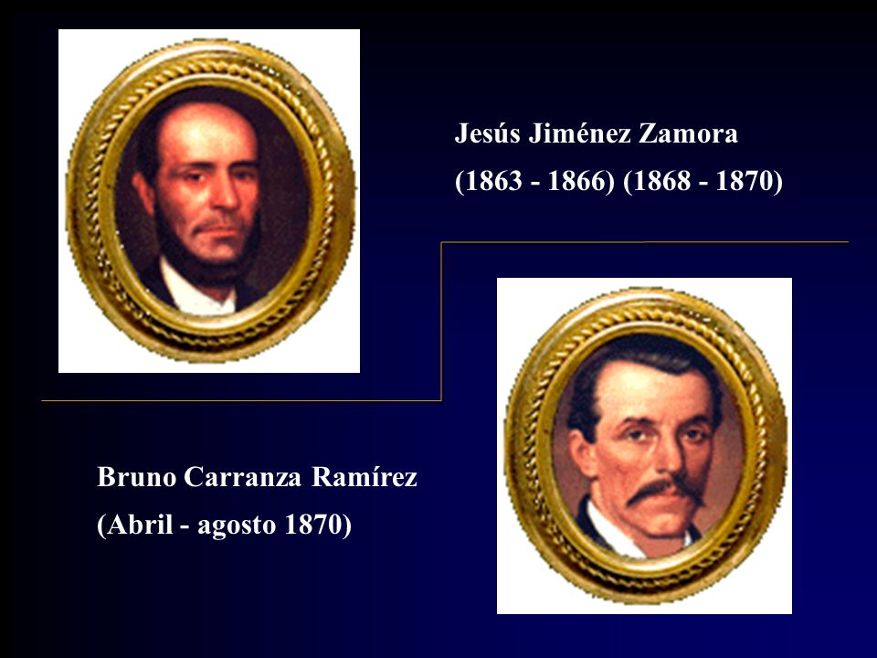 Jesús Jiménez Zamora ( ) ( ) Bruno Carranza Ramírez (Abril - agosto 1870)