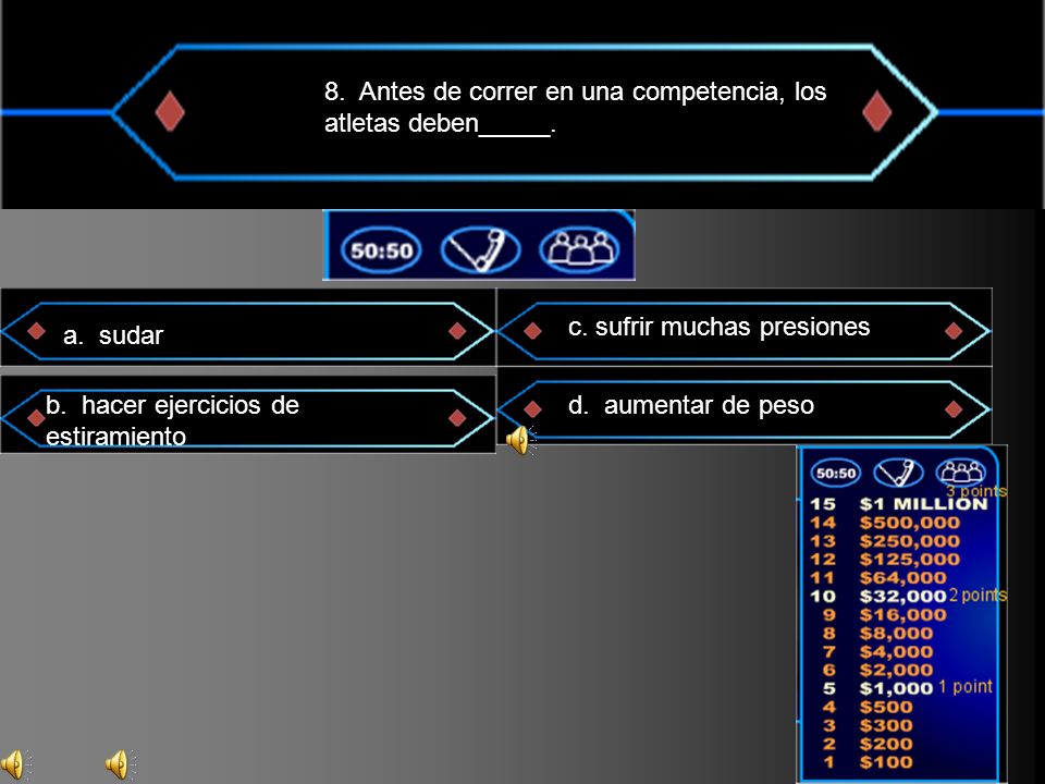 8. Antes de correr en una competencia, los atletas deben_____.