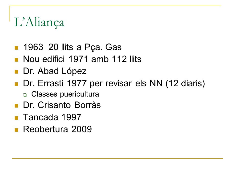 L’Aliança llits a Pça. Gas Nou edifici 1971 amb 112 llits
