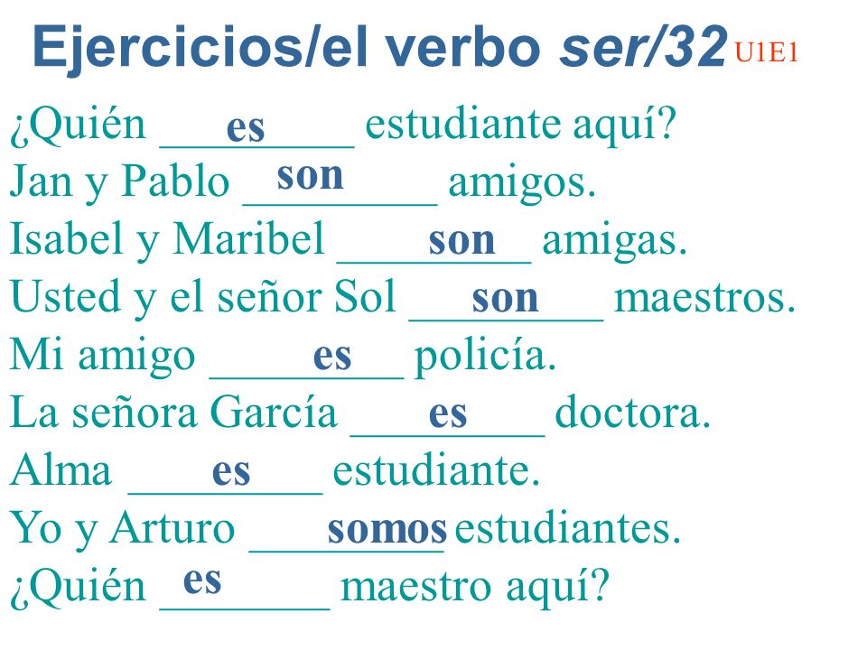 Ejercicios/el verbo ser/32