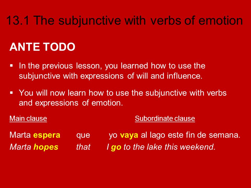 ANTE TODO In the previous lesson, you learned how to use the subjunctive with expressions of will and influence.