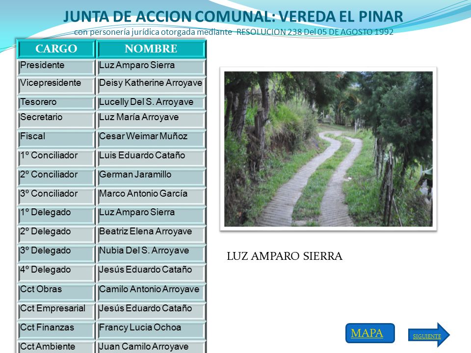 JUNTA DE ACCION COMUNAL: VEREDA EL PINAR con personería jurídica otorgada mediante RESOLUCION 238 Del 05 DE AGOSTO 1992