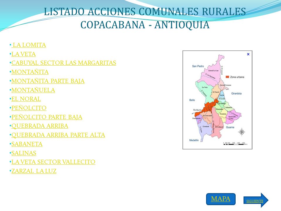 LISTADO ACCIONES COMUNALES RURALES COPACABANA - ANTIOQUIA