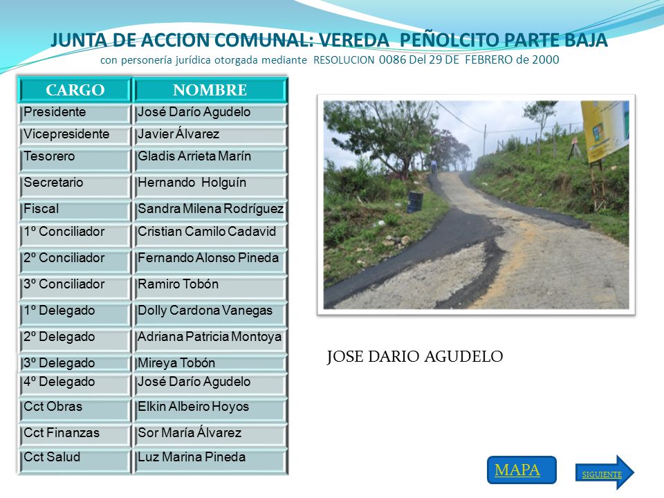 JUNTA DE ACCION COMUNAL: VEREDA PEÑOLCITO PARTE BAJA con personería jurídica otorgada mediante RESOLUCION 0086 Del 29 DE FEBRERO de 2000