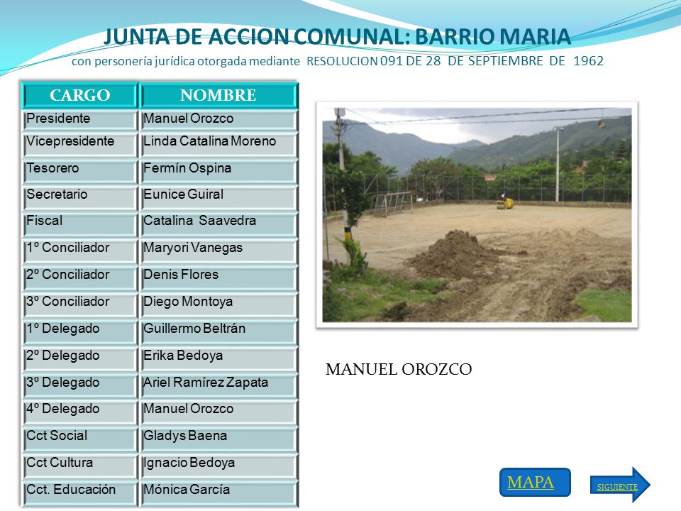 JUNTA DE ACCION COMUNAL: BARRIO MARIA con personería jurídica otorgada mediante RESOLUCION 091 DE 28 DE SEPTIEMBRE DE 1962