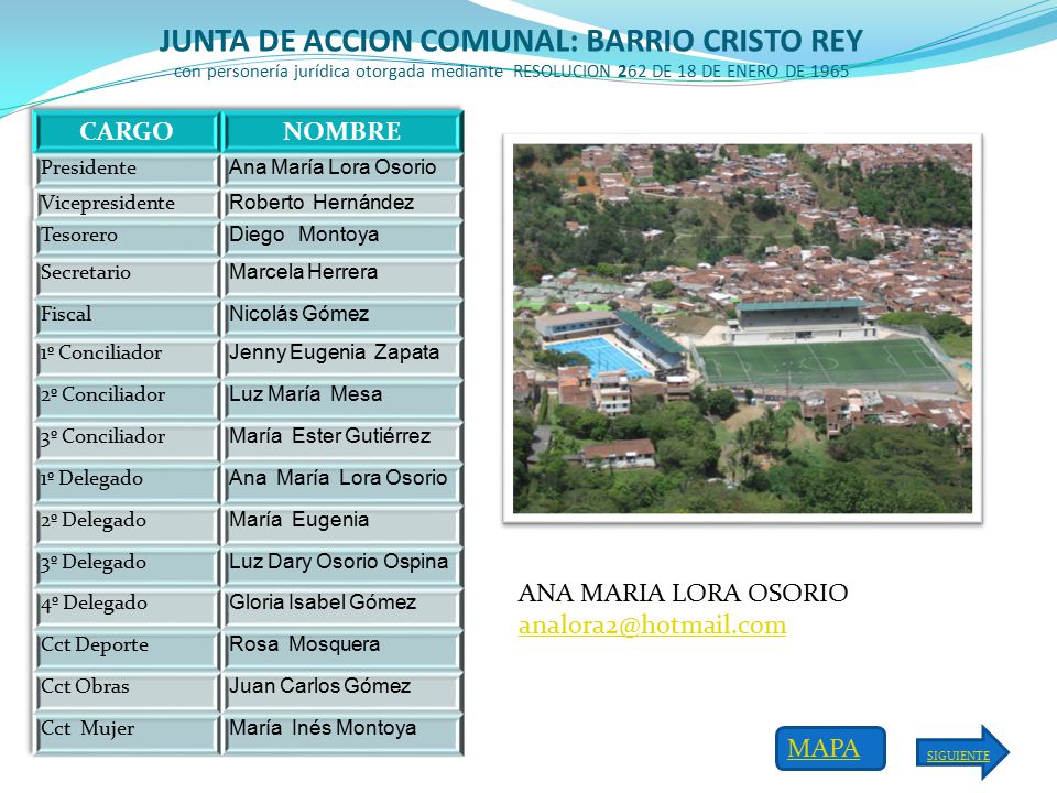 JUNTA DE ACCION COMUNAL: BARRIO CRISTO REY con personería jurídica otorgada mediante RESOLUCION 262 DE 18 DE ENERO DE 1965