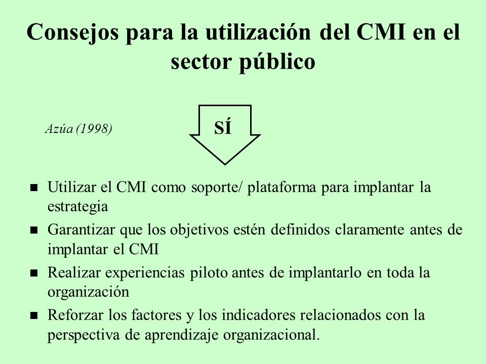 Consejos para la utilización del CMI en el sector público