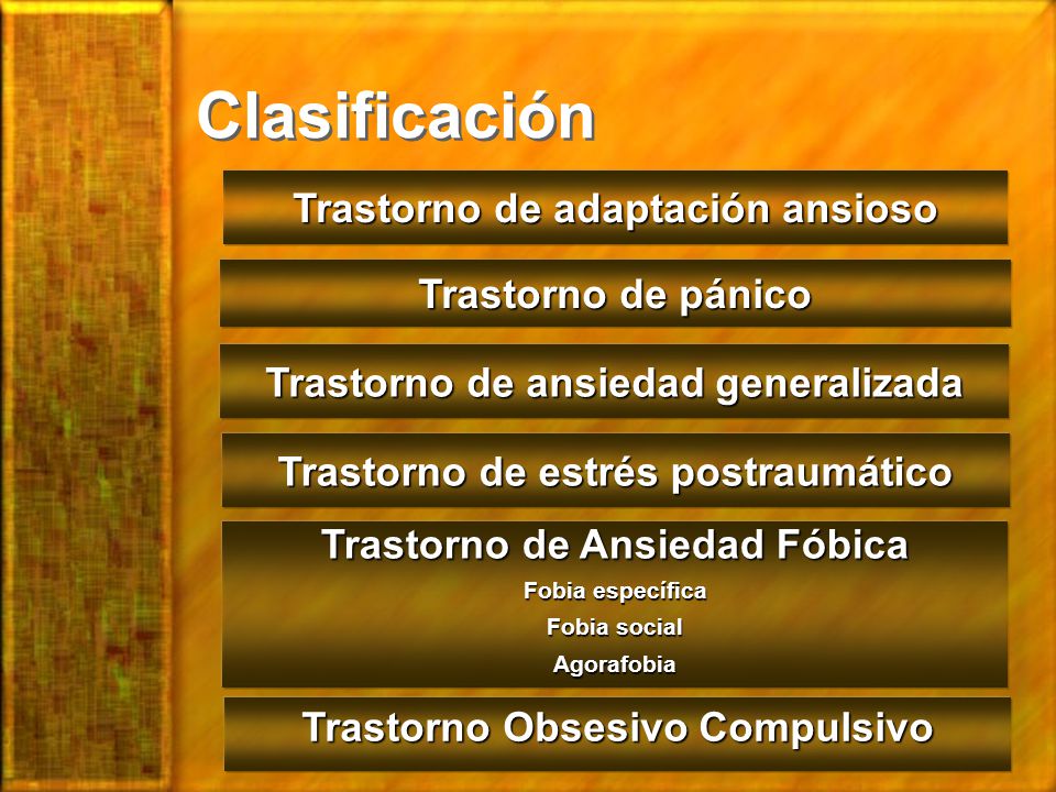 Clasificación Trastorno de adaptación ansioso Trastorno de pánico