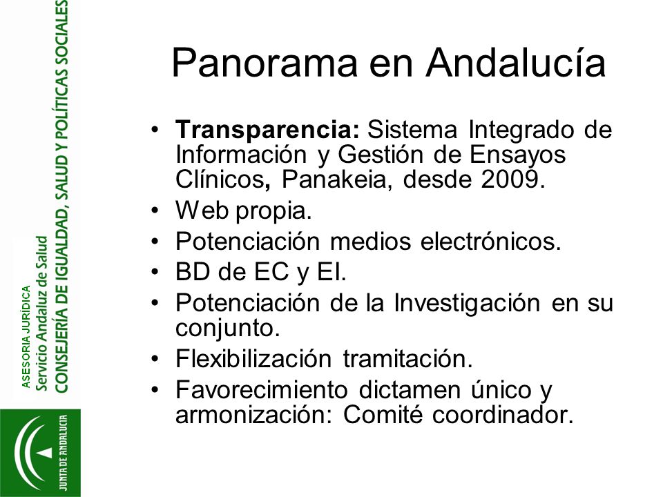 Panorama en Andalucía Transparencia: Sistema Integrado de Información y Gestión de Ensayos Clínicos, Panakeia, desde