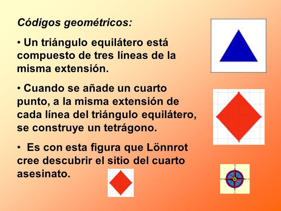Códigos geométricos: Un triángulo equilátero está compuesto de tres líneas de la misma extensión.