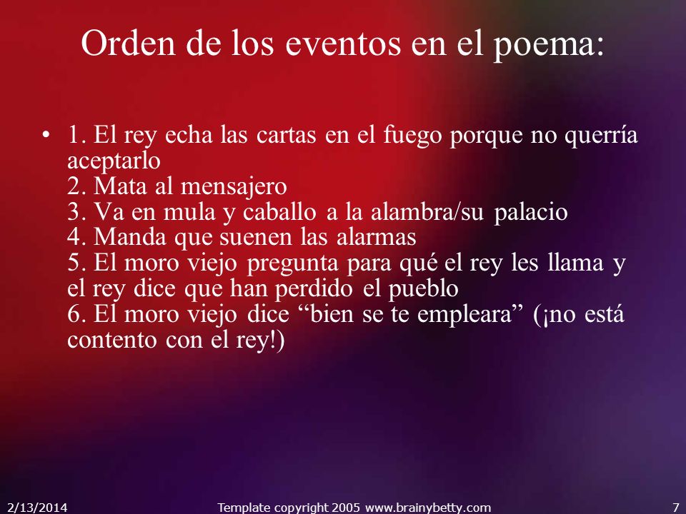 Orden de los eventos en el poema: